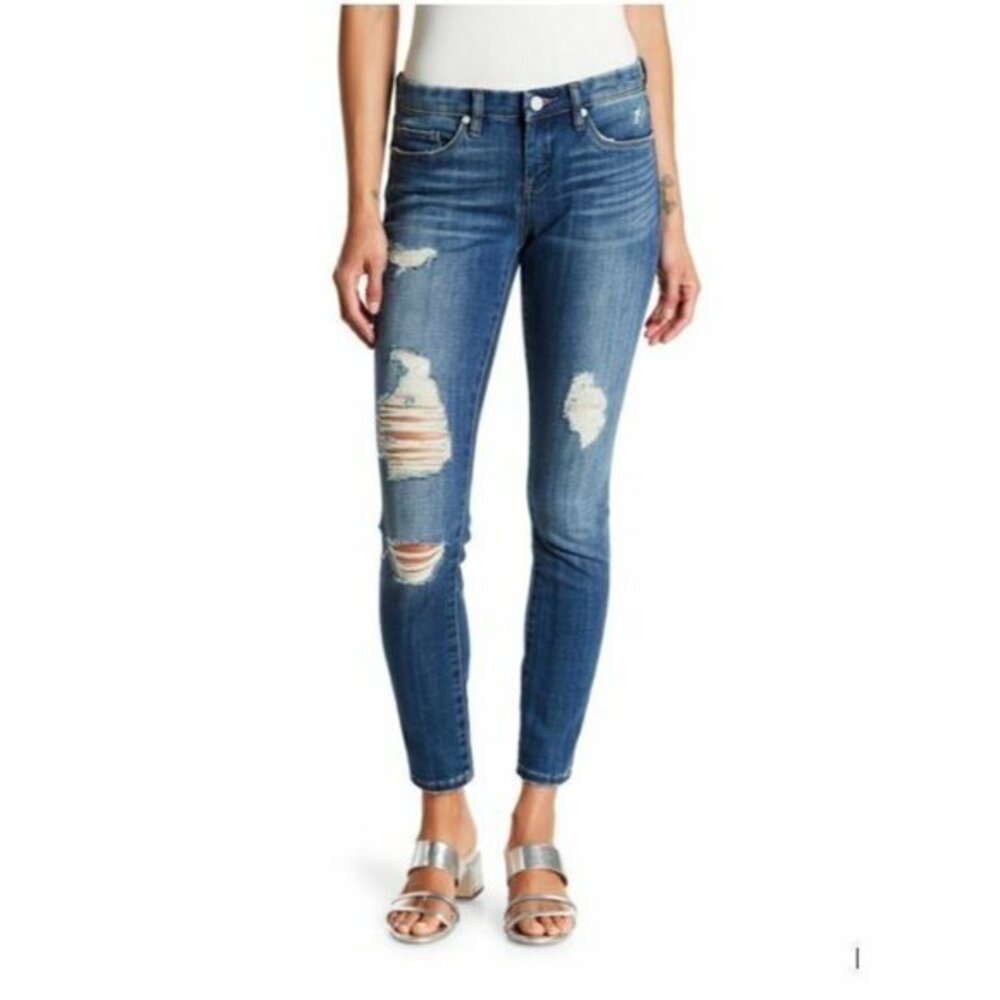 BlankNYC Jeans Reade Classic Skinny Distressed Ankle Blue Denim SZ 28 NWT